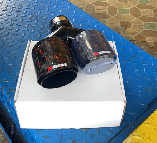 LIMITED EDITION Dual Tip PAIR Akrapovic Forged Black/Red with Foil Gold no