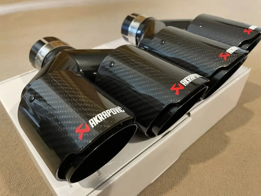 Pair Akrapovic Left and Right Carbon Fiber Gloss Black  With Black Gloss