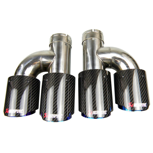 Pair Akrapovic Left and Right H Form Carbon Fiber Gloss and Blue