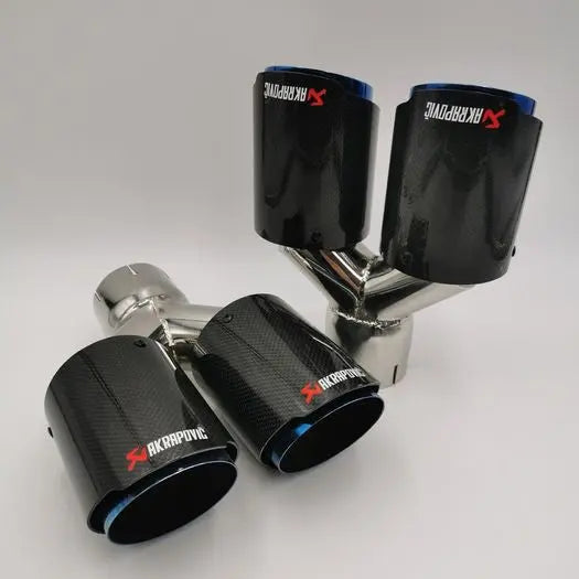 Pair Akrapovic Left and Right Carbon Fiber Gloss and Blue