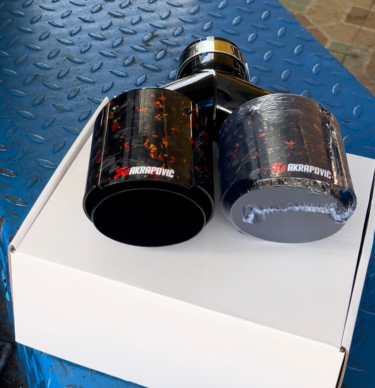 LIMITED EDITION Dual Tip PAIR Akrapovic Forged Black/Red with Foil Gold no